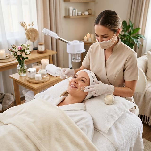 Certified beautician providing facial treatment at home - ladies salon near me in Dubai UAE