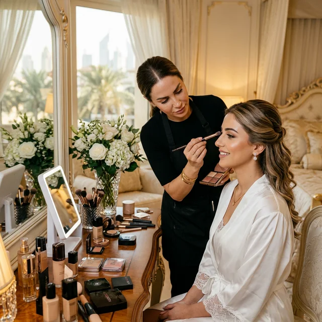 Bridal makeup artist near me - professional makeup application at home in Dubai